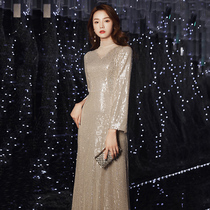 Evening dress women 2021 new long-sleeved banquet noble temperament long annual meeting host dress gas field queen