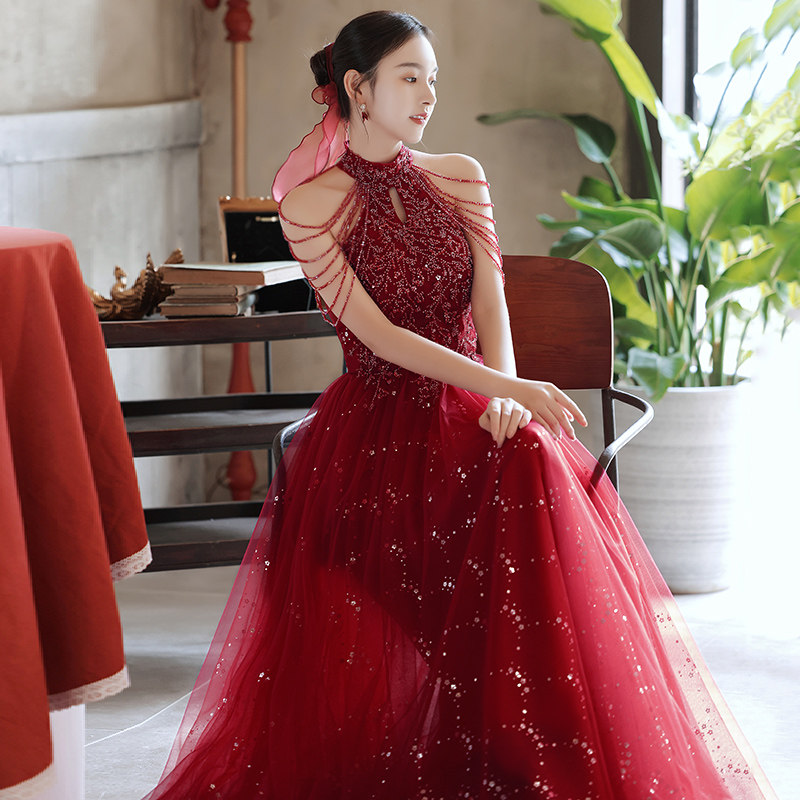 Toast Bride 2021 New Advanced Sensation Wedding Banquet Temperament shoulder Stream Host Evening Dresses Dresses Dress Summer