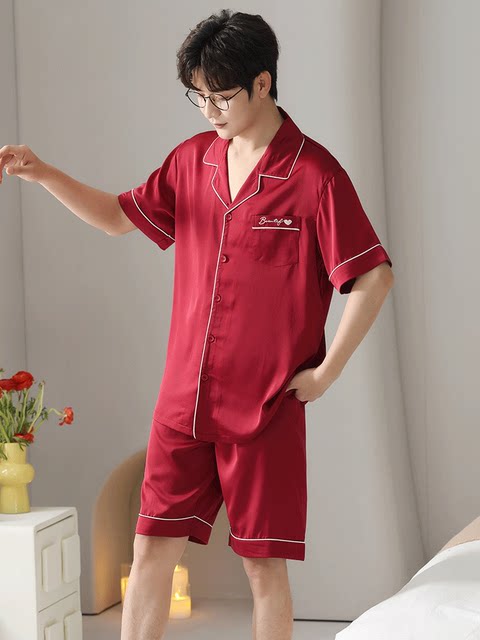Men's pajamas summer ice silk short-sleeved red zodiac year high-end summer wearable pajamas home clothes set