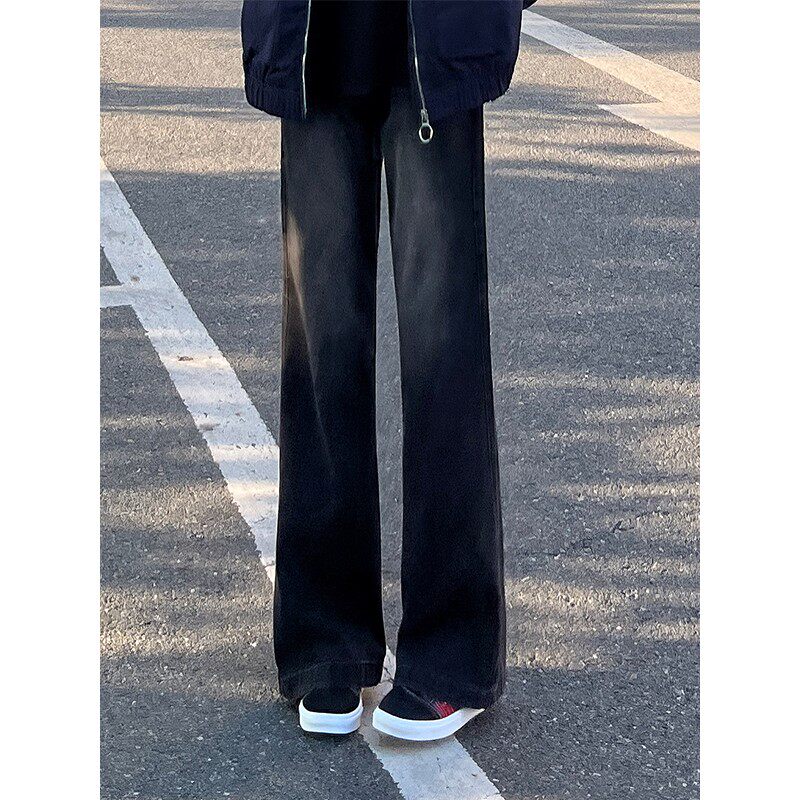メンズ ブラック グラデーション フレア ジーンズ、スリムフィット、ストレート レッグ、アメリカン レトロ スタイル、Vibe シミター パンツ。春に最適、スリムフィット、ストレート レッグ。