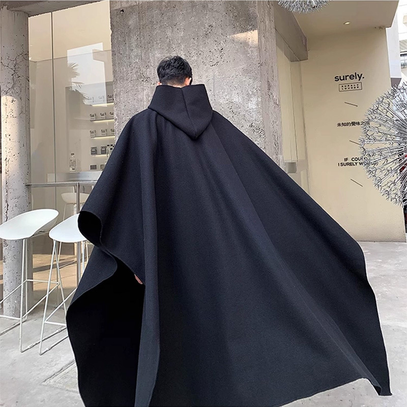 Dark Style Men's Hooded Trench Coat, High-End Cool Long Cape, Stylish Cosplay Cloak