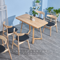 Net Red Milk Tea Shop Table And Chairs Hotel Casual Table And Chairs Combined Dessert Shop Cafe Book Bar Egg Pastry Solid Wood Chair