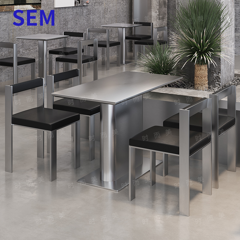 Industrial Style Stainless Steel Dining Table Commercial Use for Milk Tea and Coffee Shops Restaurant Table and Chair Set Designer Small Square Table Industrial Style Stainless Steel Dining Table Commercial Use for Milk Tea and Coffee Shops Restaurant Table and Chair Set Designer Small Square Table
