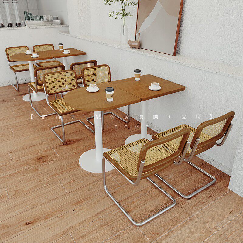 Cafe Dining Room Japanese Rattan Chair Leisure Net Red Designer Chair Milk Tea Dessert Cold Drink Shop Dining Table and Chair Combination