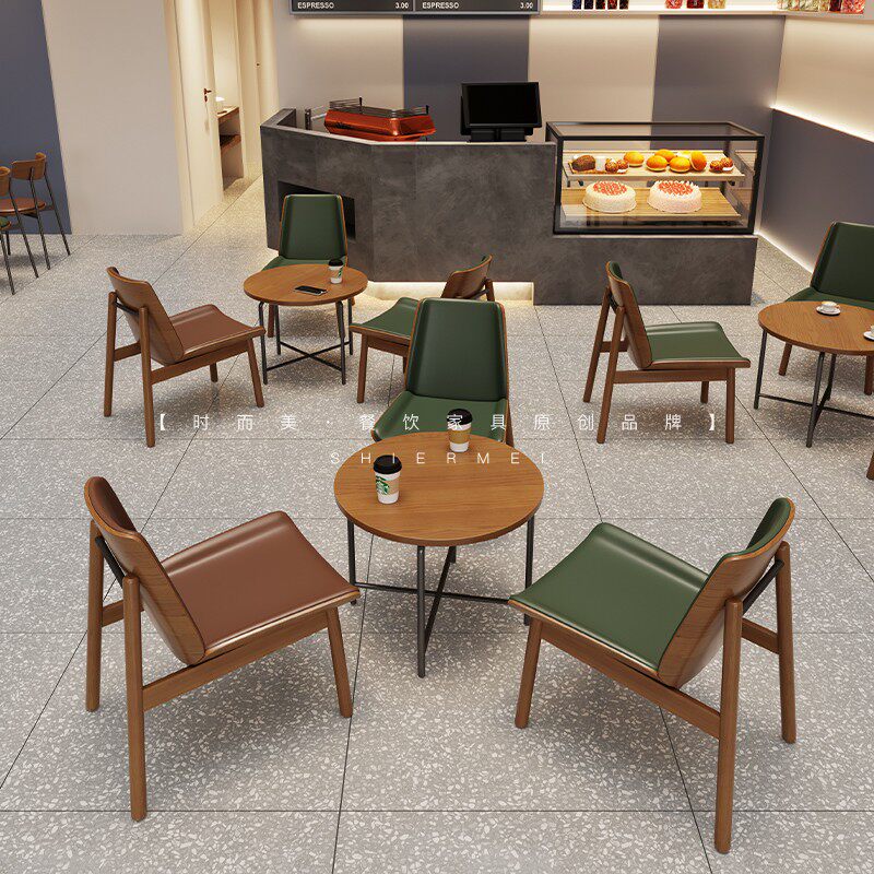 Cafe Book Bar Reception Negotiation Rest Area Leisure Sofa Milk Tea Dessert Shop Sample House Display Center Solid Wood Table and Chair Combination