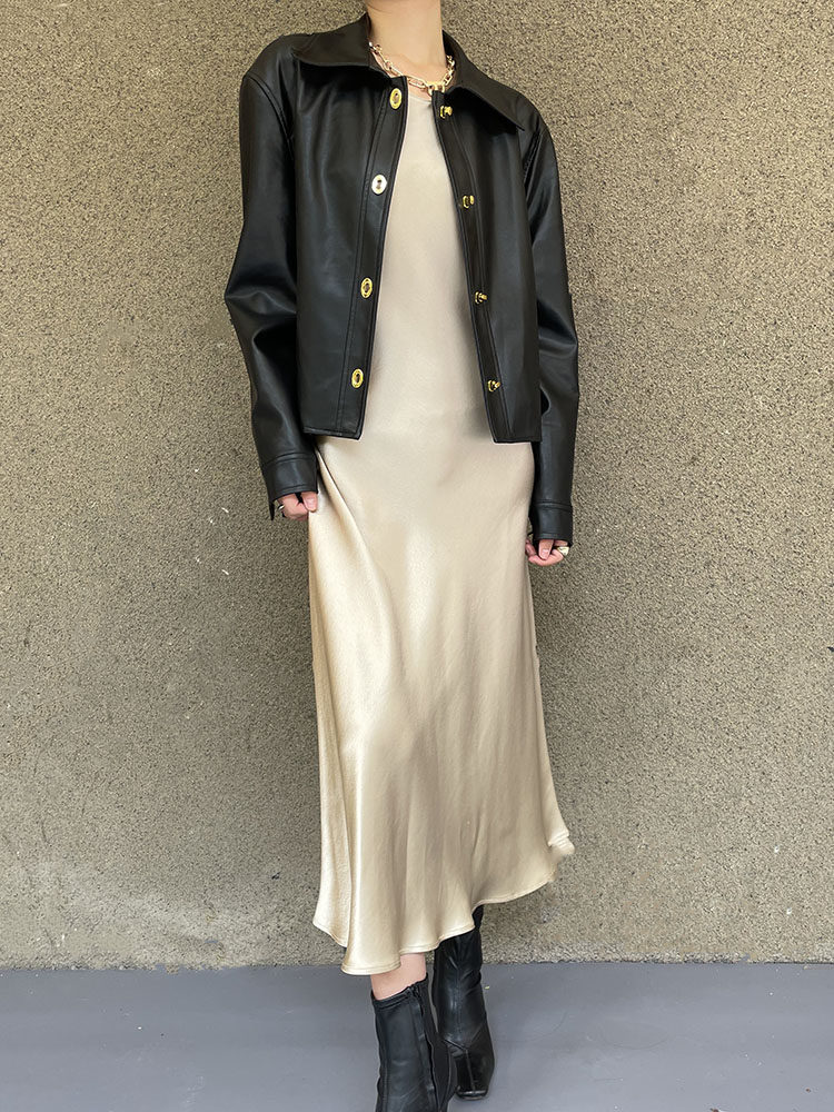 товар из китая masa法式小金扣翻领皮衣外套短设计感小众2022秋休闲酷飒机车外套 OTHER