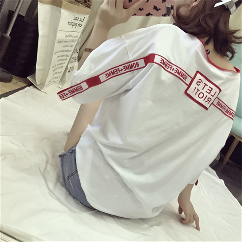 Mùa hè ins ngắn tay T-Shirt nữ Hàn Quốc phiên bản của thủy triều sinh viên lỏng mỏng kích thước lớn hoang dã nửa tay áo chic Han Fan quần áo áo khoác nữ cá tính