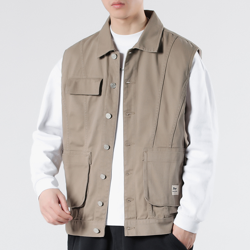 Hong Kong Spring and Autumn Pure Cotton Casual Vest Men's 2024 New Workwear Jacket Denim Jacket Sleeveless Vest
