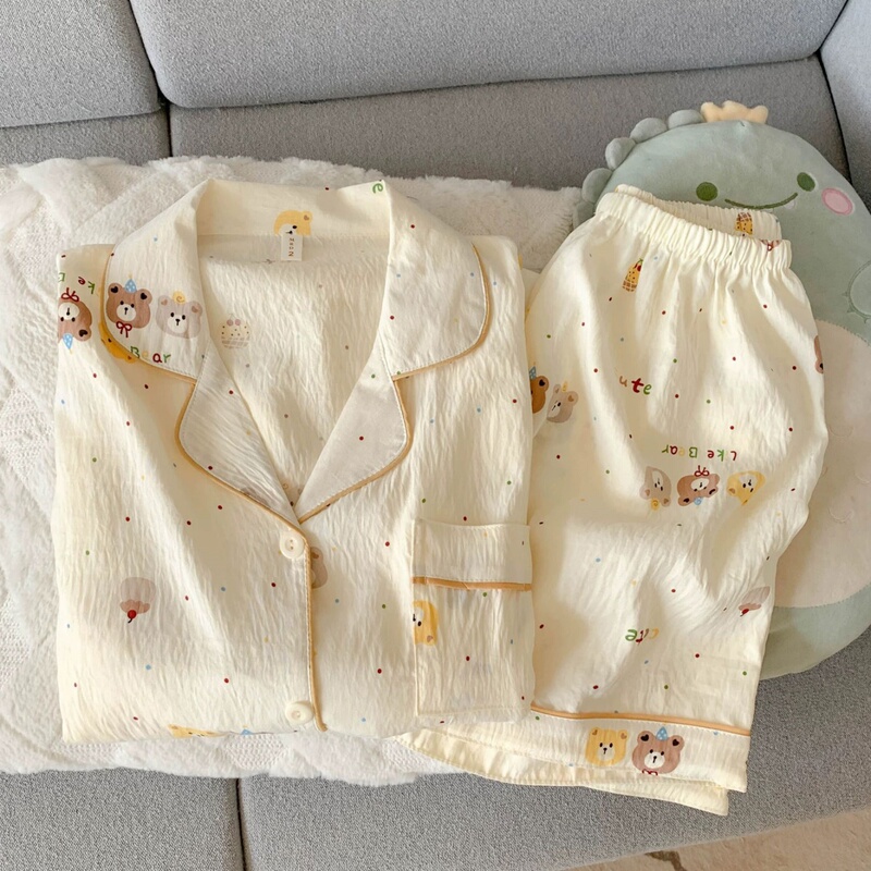 Cloud Cotton Pajamas for Women, Summer Short-Sleeved Thin Style, 2026 Korean Version, Cute Cartoon Girl Summer Home Wear Set Cloud Cotton Pajamas for Women, Summer Short-Sleeved Thin Style, 2026 Korean Version, Cute Cartoon Girl Summer Home Wear Set
