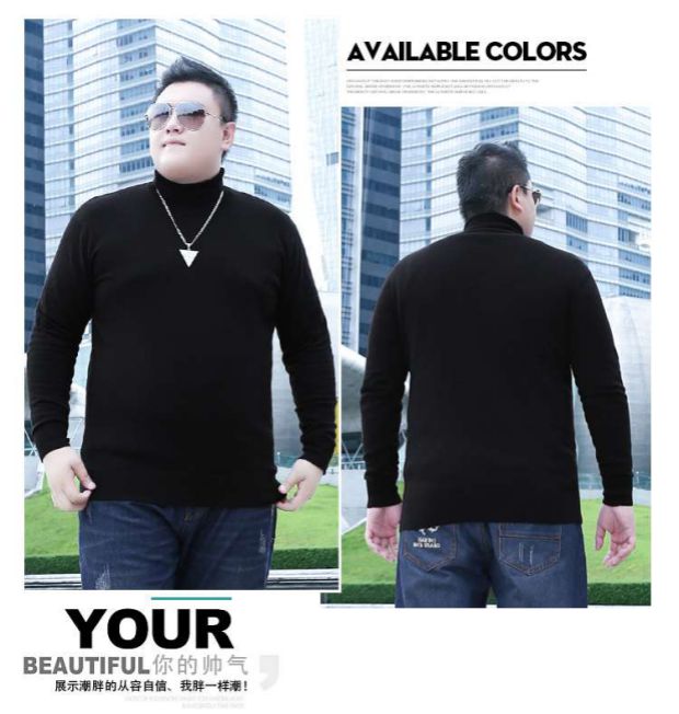 Fat anh trai mã lớn thương hiệu áo len đáy quần béo cộng với phân bón để tăng chất béo sweater áo len cotton cổ cao màu đen ao len nam