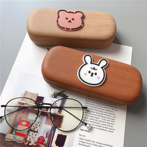Creative wood color wood grain frame myopia glasses box cute bear rabbit cartoon portable storage box universal
