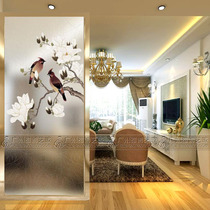 Art glass background wall screen entrance partition living room shoe cabinet Modern simple carving steel process Magpie