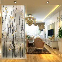 Art glass background wall screen entrance partition Modern simple frosted double-sided carving craft glass plum blossom