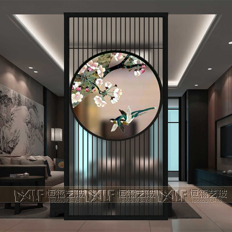 New Chinese art glass screen bedroom partition wall living room decoration entrance frosted craft modern simple lattice