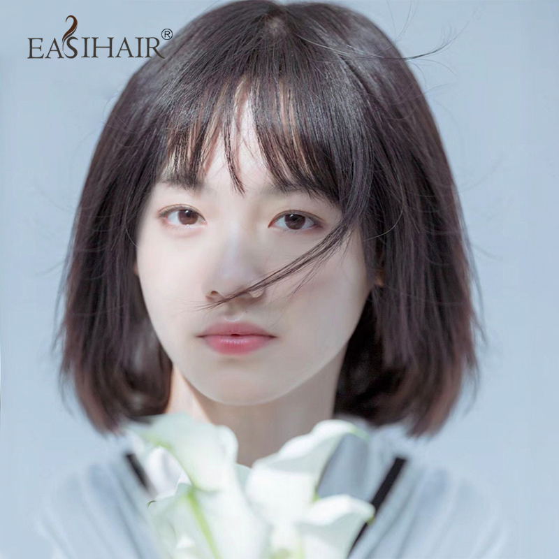 Wig woman short hair long haired full head cover full-real natural mesh red and cut short hair wig sets female live-action hair