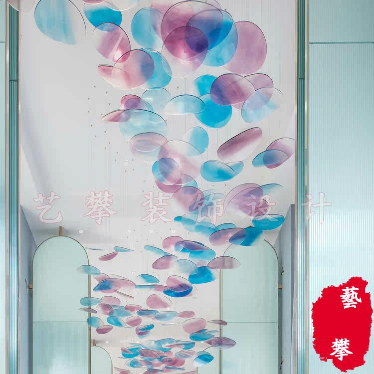 Luxury Large hotel Lobby Chandelier Sales Department Villa Club Creative Art installation Charms Disc Charms