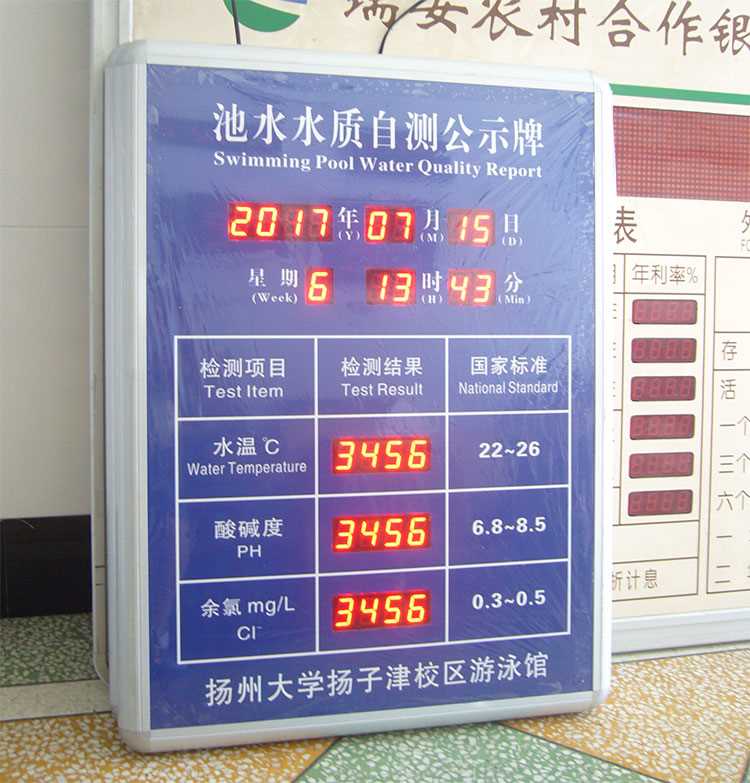 Hotel Guesthouse Swimming Pool Afterchlorine Water Temperature PH Value Electronic Display Screen Swimming Pool Water Quality Self-Test Public Signs Watch Board