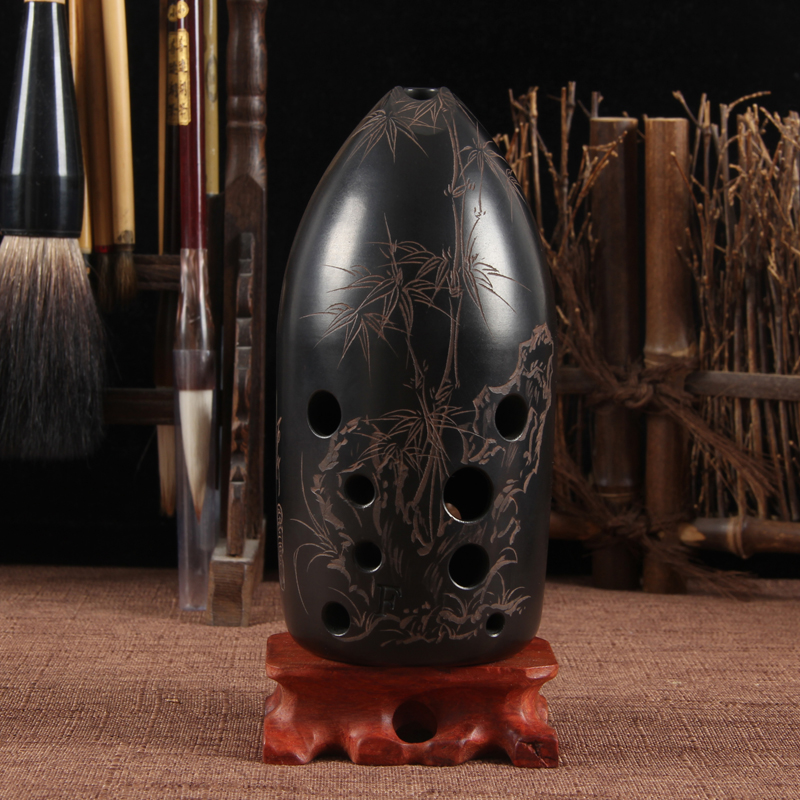 Seven Star Gong professional playing exam level 10 holes ten holes double cavity beginner black pottery ancient F pen holder instrument