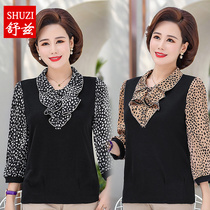 New mother Spring and Autumn long sleeve base shirt elderly female ribbon T-shirt 40-50 years old