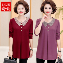 Middle-aged mother long sleeve base shirt elderly female lapel Top 40-50 knitwear T-shirt