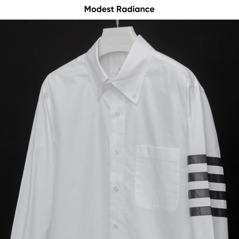 Mr Studio Tb Same Style London Gray Satin Ribbon Four-Stripe Oxford White Slim-Fit Long-Sleeve Shirt 8546