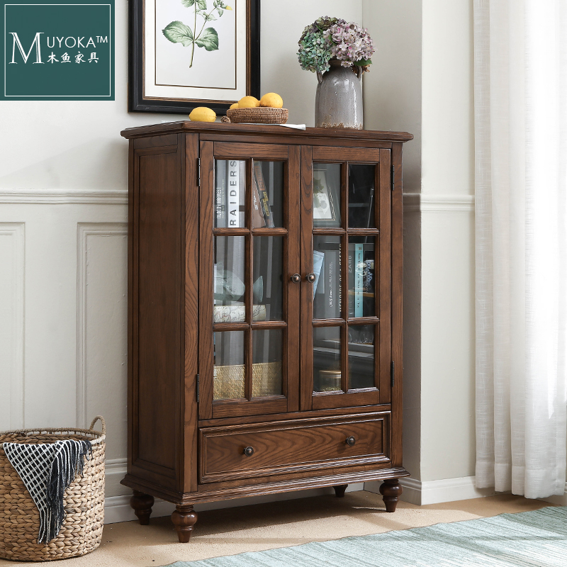 American Countryside White Wax Wood Living Room Combined Cabinet Side Cabinet Double Door Wine Cabinet Retro Gg Locker-Taobao