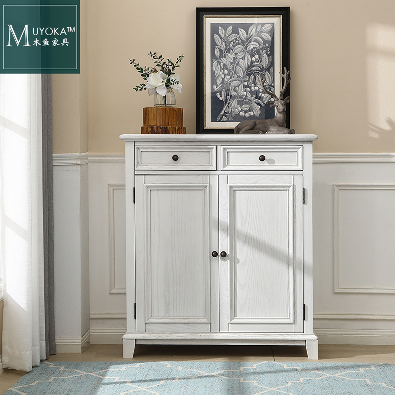 White wax wood American solid wood Double door Shoe cabinet White Hyun Guan Cabinet Nordic Doing Old Brief Yoda Garden Countryside Solid Wood Shoes Cabinet-Taobao