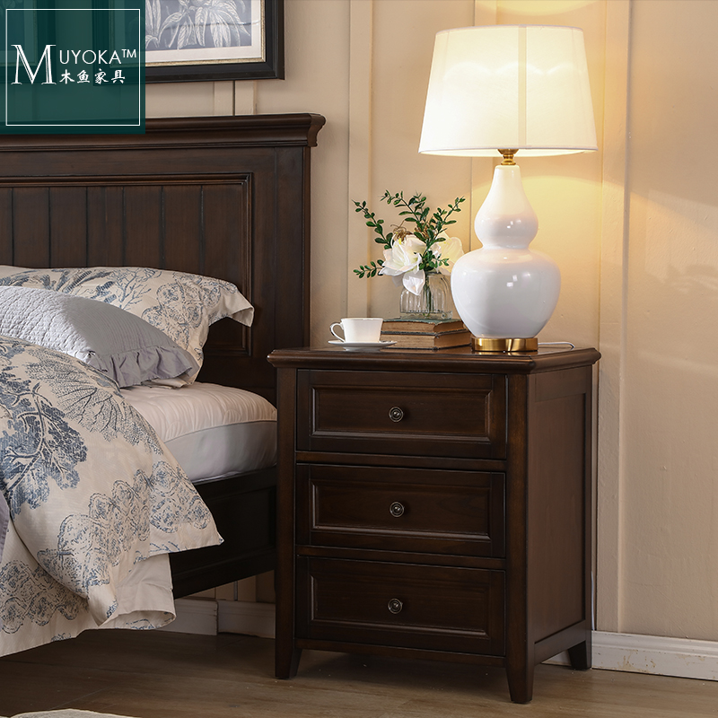 Wood Fish Furniture Muyoka American Solid Wood Bed Head Cabinet Bedside Chest of drawers Chest Bedroom Lockers Black Walnuts-Taobao