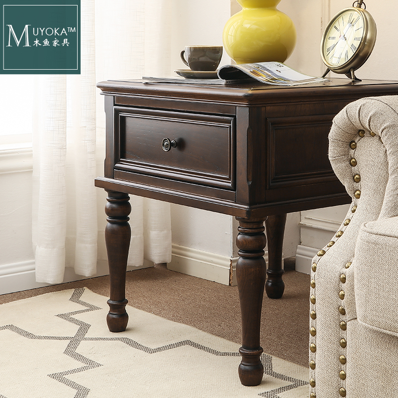 Wooden fish furniture Muyoka American solid wood corner table black walnut color mahogany