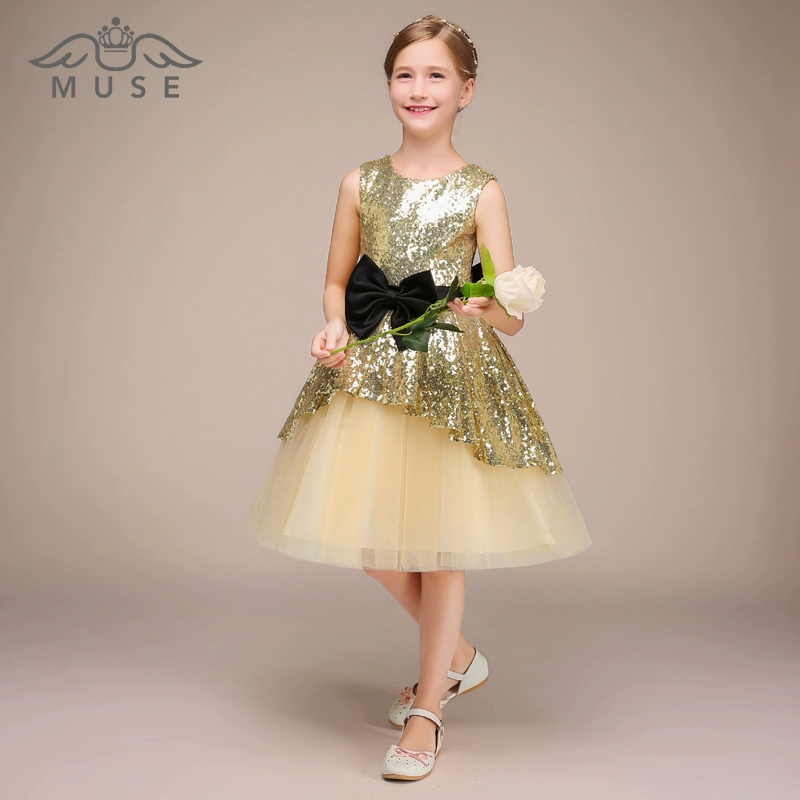 MUSE trẻ em buổi tối ăn mặc công chúa ăn mặc Giáng Sinh birthday party dress váy sequin bow sân khấu hiệu suất