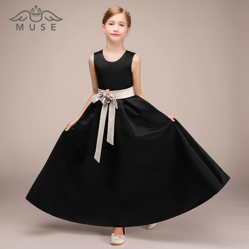 MUSE trang phục đàn piano cô gái buổi tối ăn mặc trẻ em ăn mặc công chúa ăn mặc trẻ em trang phục màu đen thanh lịch satin váy đầm xuân hè đẹp cho bé gái