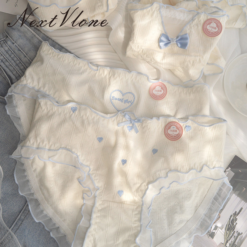 British Lmkl Solid Color 7A Antibacterial Sweet Underwear for Women, Pure Cotton, Mid-Waist Breathable Triangle Underwear for Girls and Students