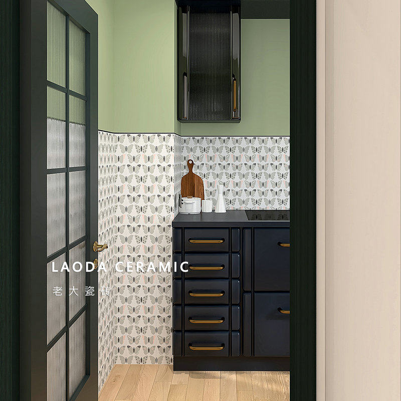 Nordic Ins Bathroom Handmade Butterfly Flower Brick Kitchen Makeup Room Non-slip Floor Tiles Guest Dining Room Wall Brick Balcony Tiles