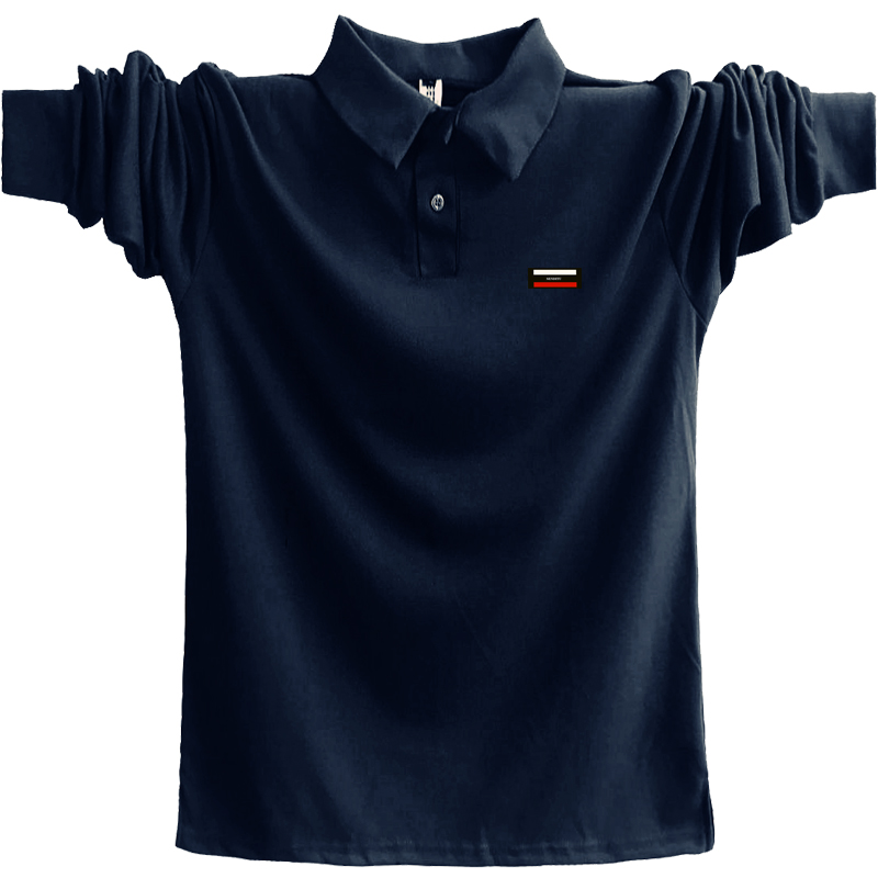 Mùa thu nam cotton dài tay POLO áo sơ mi đáy rộng béo béo bố kinh doanh cộng với áo thun béo cỡ lớn quần ngố nam