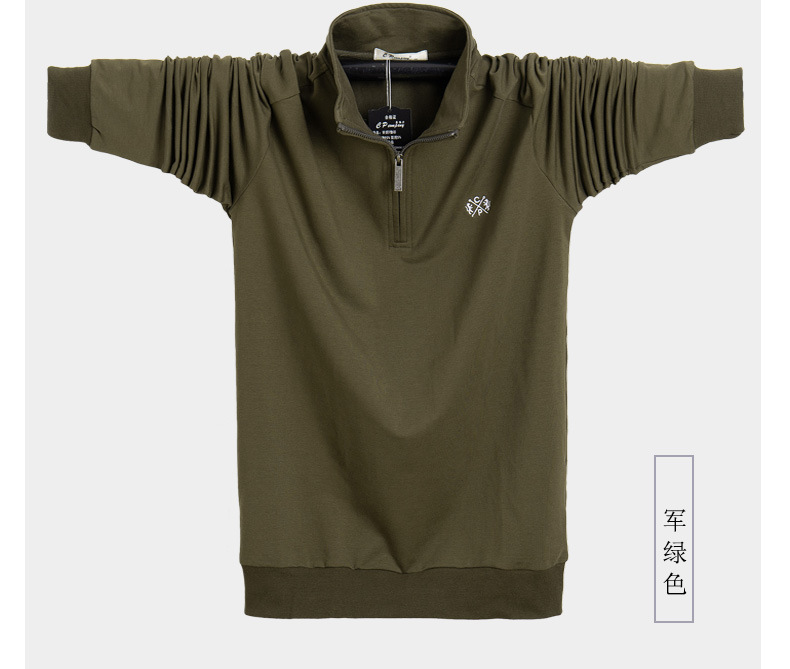 Mùa thu nam cộng với phân bón cộng với số áo ve áo đứng cổ áo cotton đáy quần lỏng lẻo Daddy Fit áo thun dài tay quần áo nam đẹp