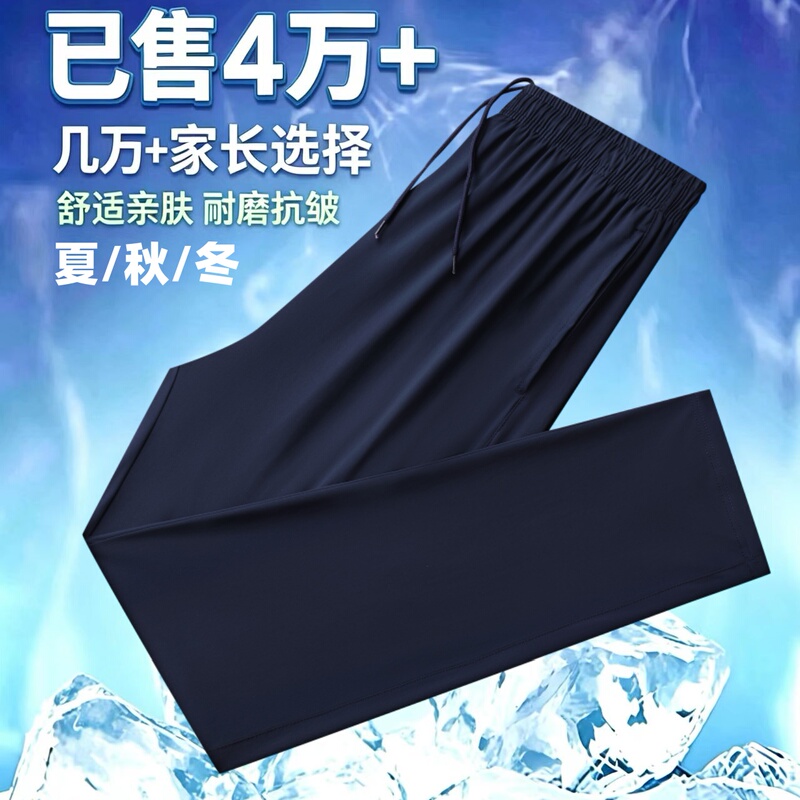 Autumn and Summer School Uniform Pants, Thin, Solid Color, Dark Blue, Ice Silk, Straight-Leg, for High School and Middle School Students Autumn and Summer School Uniform Pants, Thin, Solid Color, Dark Blue, Ice Silk, Straight-Leg, for High School and Middle School Students