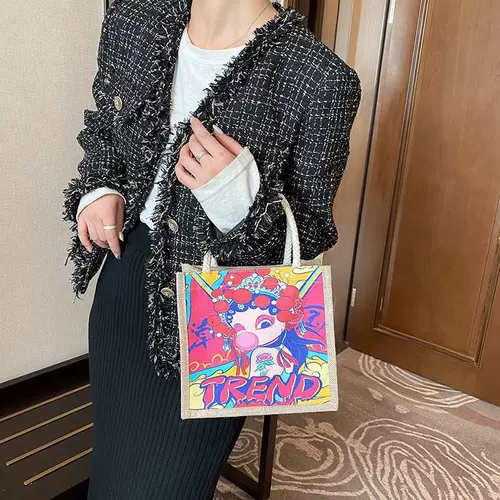 Шоппер, льняная сумка, тканевый мешок, китайский стиль