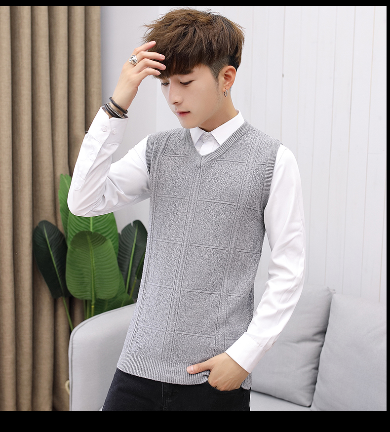 Áo len nam mùa thu và áo len mùa đông Áo thun nam cổ chữ V giản dị vest nam hàn quốc