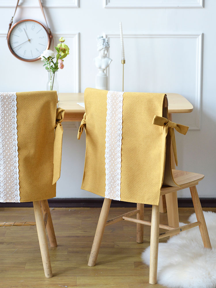 Dining chair back cover cover half set fabric thickened lace Nordic seat cover Small fresh modern simple household wooden chair