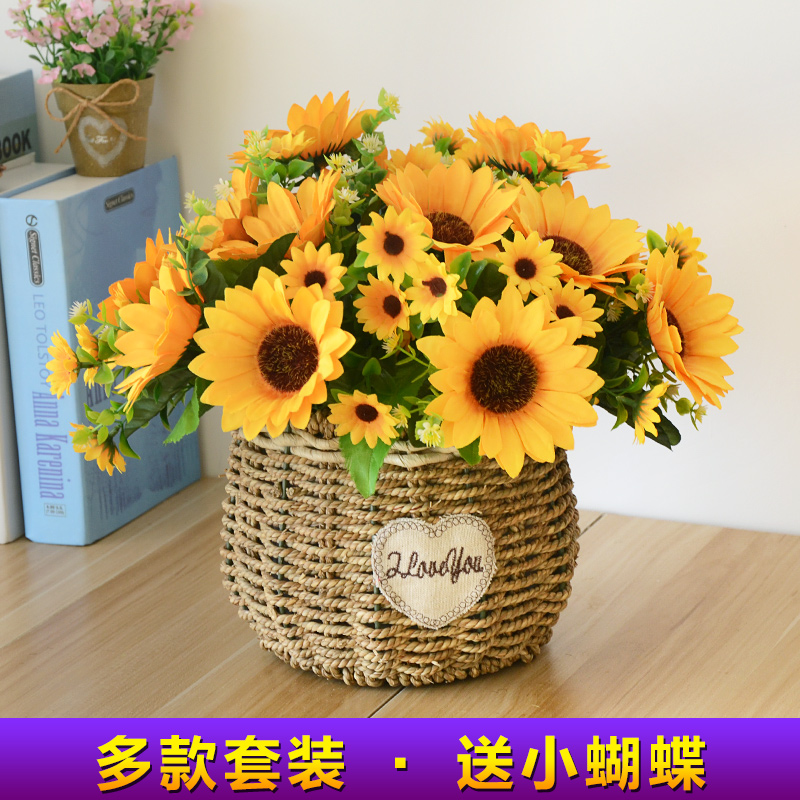 Handmade straw basket rattan woven decorative basket living room flower arrangement weaving flower basket dried flower ornament creative succulent pot