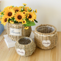 Hand-woven wicker straw flower basket rattan flower pot dried flower basket living room flower arrangement decorative basket succulent flower pot
