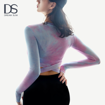 Spring and autumn sports blouses women Ze-dye gradient color slats undershirt tights Long sleeves yoga for running training Fitness T-shirts