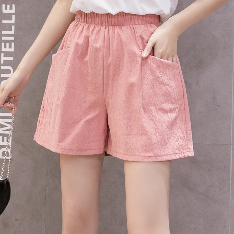 Women's Summer Loose-Fitting Plus-Size Wide-Leg Home Sports Cotton-Linen Shorts, Thin Outerwear Linen High-Waisted Casual Pants