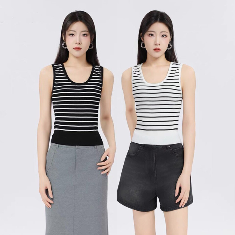 Brother's Official Website Women's Clothing 2026 Summer New Authentic Versatile Striped Slim-Fit Ice Silk Knitted Short Vest 138067