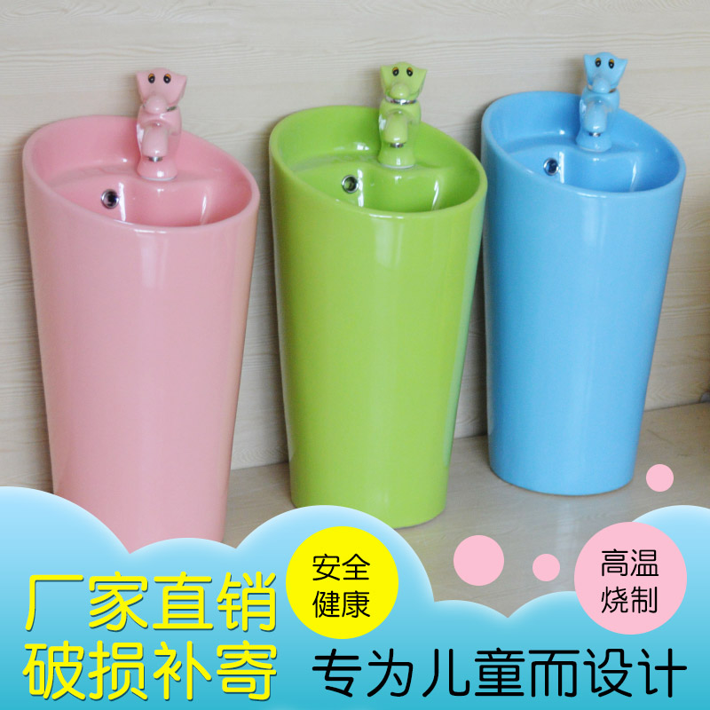 Kindergarten Children Color Ceramic Columns Basin Engineering Cartoon Washbasin Makeup Room Kids Washbasin Taps