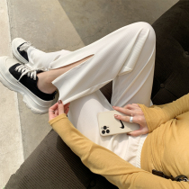 oioi mmlg ice silk wide leg pants womens summer loose high waist split straight tube draping casual pants tide