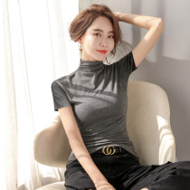 oioi mmlg Tide brand short sleeve T-shirt female 2021 summer new slim half high collar solid color inner tie top