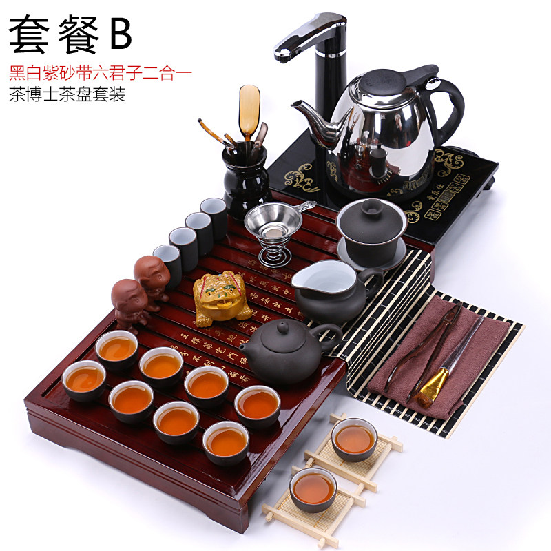 Send the boss Gongfu tea set Tea table Tea sea set Tea ceremony tea tray Solid wood Natural induction cooker Automatic