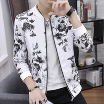 Mens autumn new trendy mens fashion casual print jacket Korean large size jacket slim jacket slim jacket