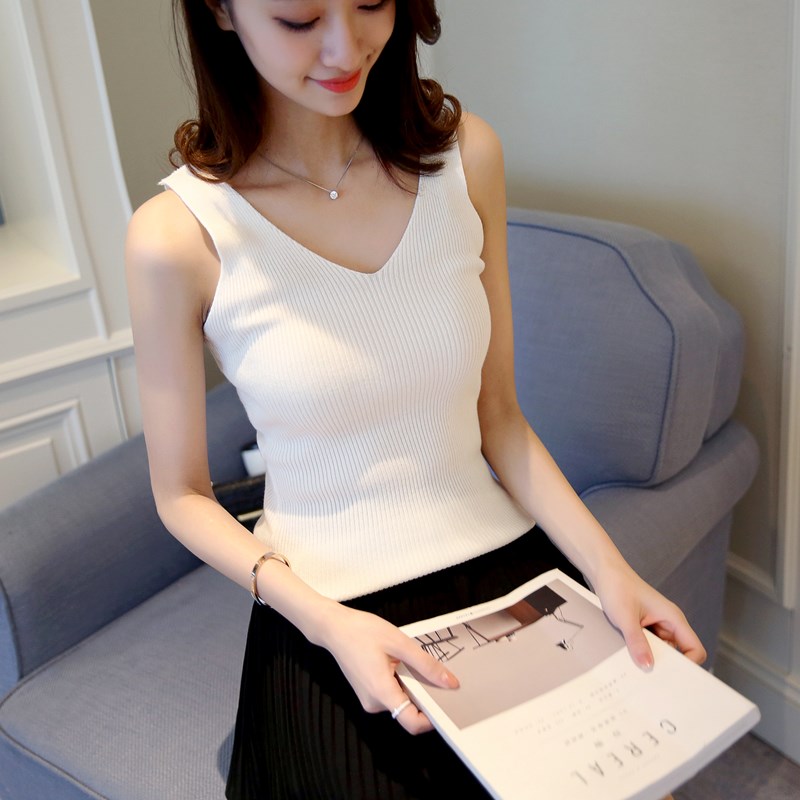 Hàn Quốc phiên bản của mùa xuân váy bên ngoài mặc dệt kim nữ vest của ingen20 mới sling V-cổ cắt tay ngắn áo sexy đáy